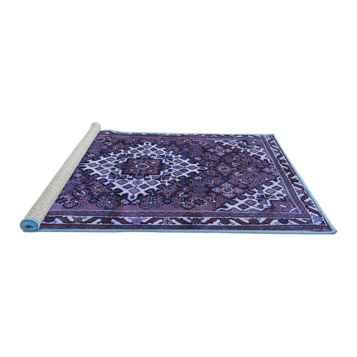 Sideview of Machine Washable Persian Blue Traditional Rug, wshtr2317blu