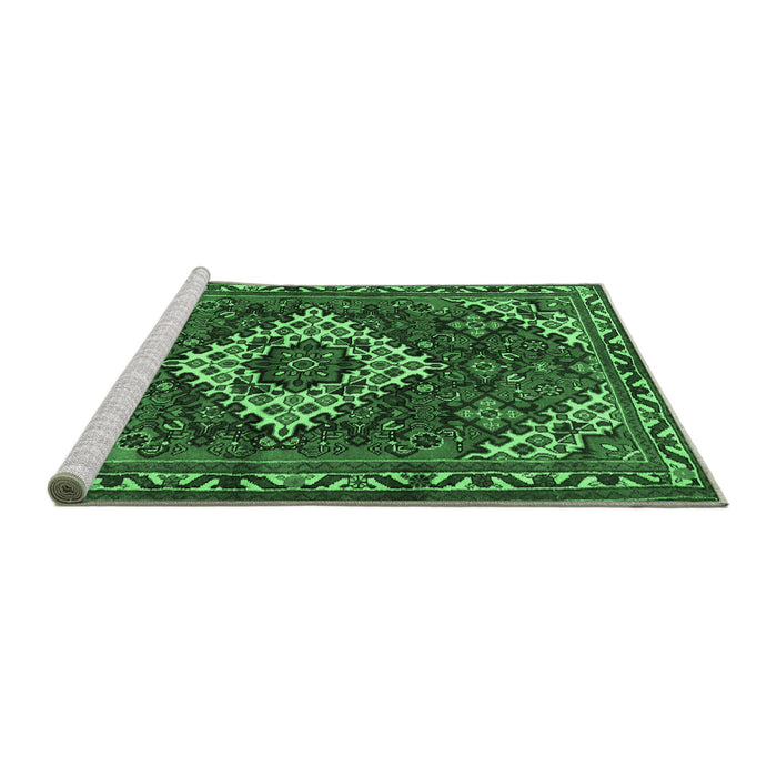 Sideview of Machine Washable Persian Emerald Green Traditional Area Rugs, wshtr2317emgrn
