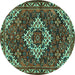 Round Machine Washable Persian Turquoise Traditional Area Rugs, wshtr2317turq