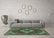 Machine Washable Persian Turquoise Traditional Area Rugs in a Living Room,, wshtr2317turq