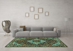 Machine Washable Persian Turquoise Traditional Area Rugs in a Living Room,, wshtr2317turq