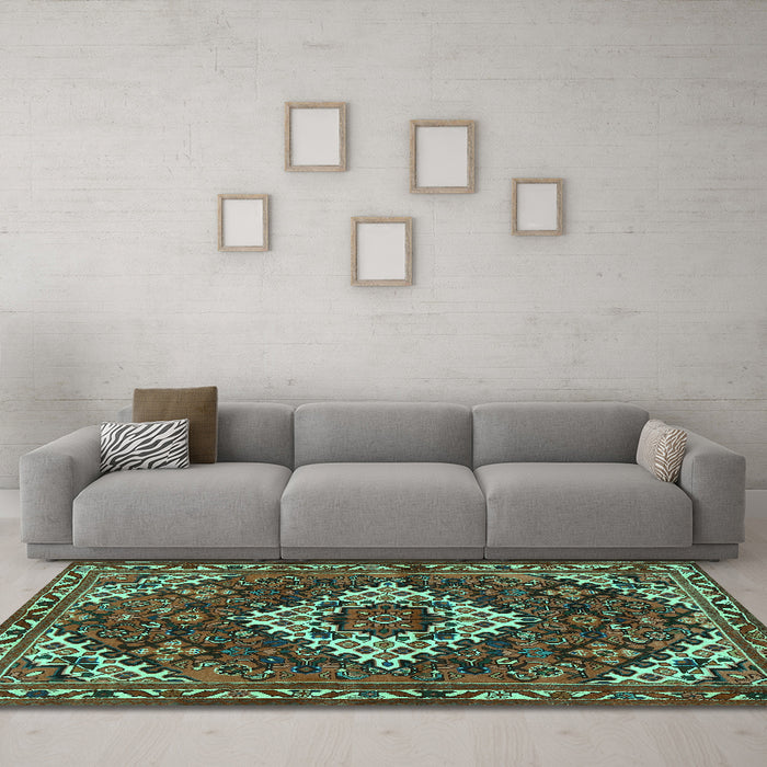 Machine Washable Persian Turquoise Traditional Area Rugs in a Living Room,, wshtr2317turq