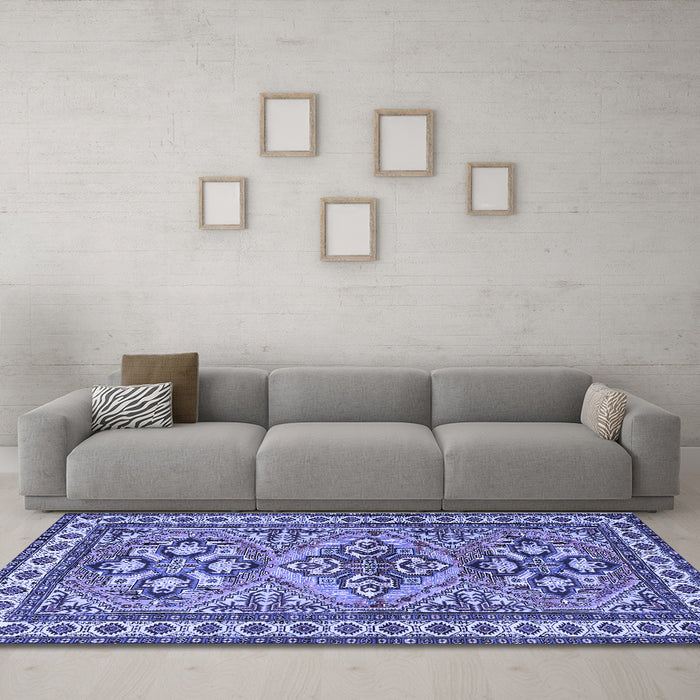 Machine Washable Persian Blue Traditional Rug in a Living Room, wshtr2318blu