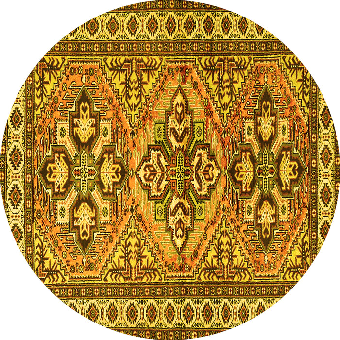 Round Machine Washable Persian Yellow Traditional Rug, wshtr2318yw