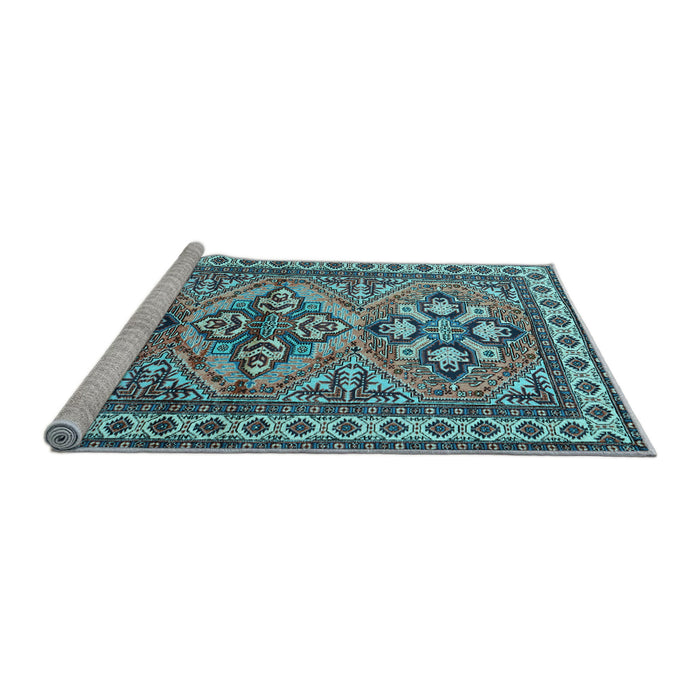 Sideview of Machine Washable Persian Light Blue Traditional Rug, wshtr2318lblu