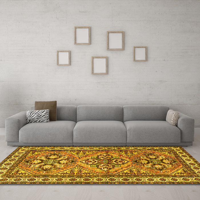 Machine Washable Persian Yellow Traditional Rug in a Living Room, wshtr2318yw