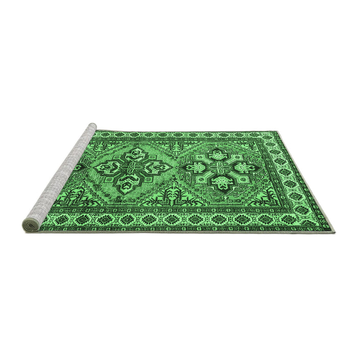 Sideview of Machine Washable Persian Emerald Green Traditional Area Rugs, wshtr2318emgrn