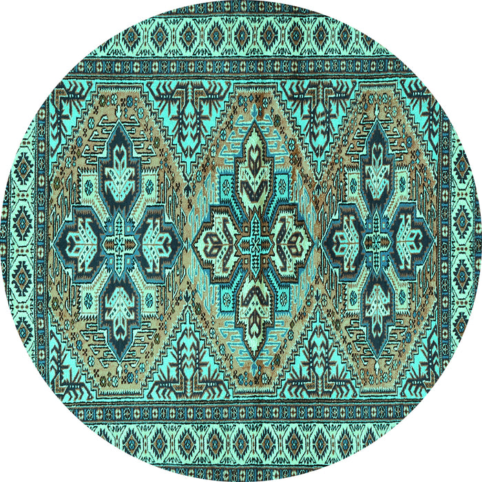 Round Machine Washable Persian Turquoise Traditional Area Rugs, wshtr2318turq