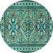 Round Machine Washable Persian Turquoise Traditional Area Rugs, wshtr2318turq