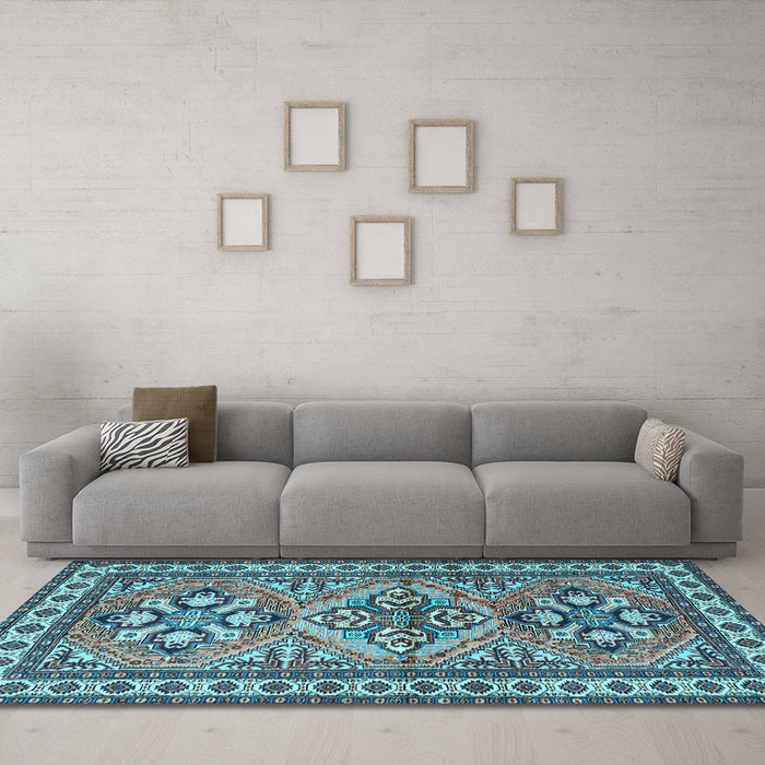Machine Washable Persian Light Blue Traditional Rug in a Living Room, wshtr2318lblu