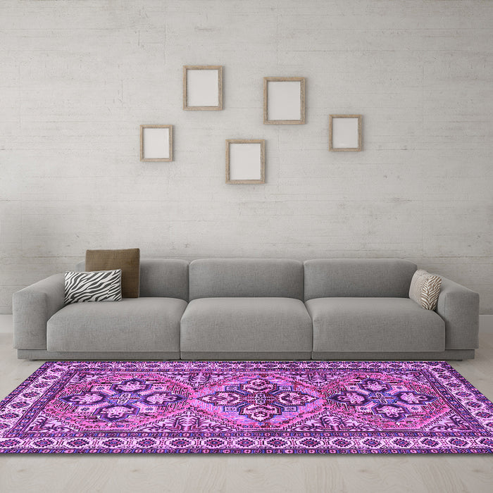 Machine Washable Persian Purple Traditional Area Rugs in a Living Room, wshtr2318pur
