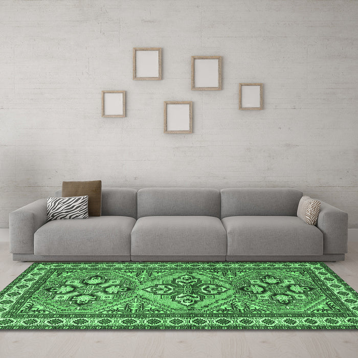 Machine Washable Persian Emerald Green Traditional Area Rugs in a Living Room,, wshtr2318emgrn