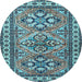 Round Machine Washable Persian Light Blue Traditional Rug, wshtr2318lblu