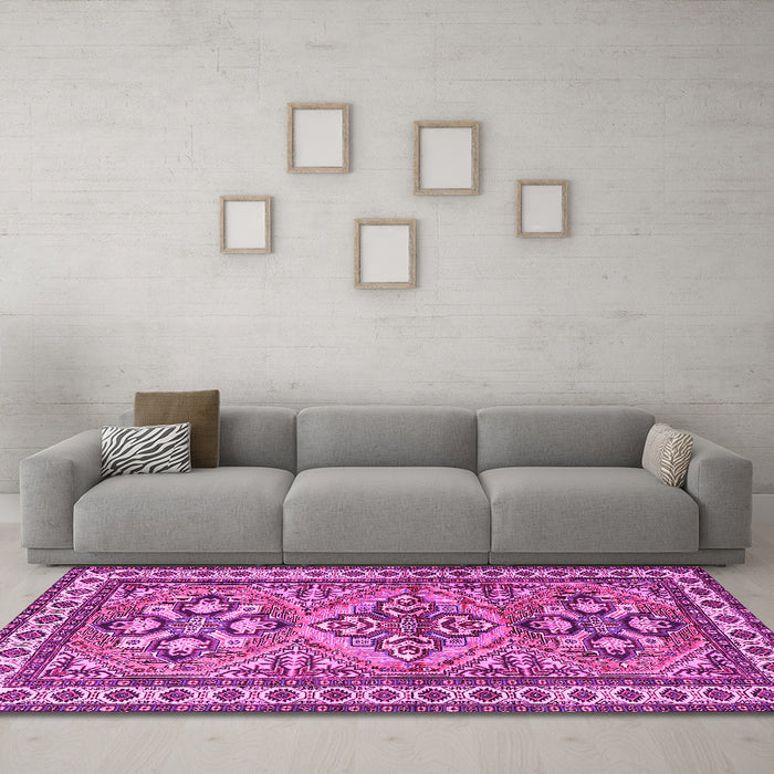 Machine Washable Persian Pink Traditional Rug in a Living Room, wshtr2318pnk
