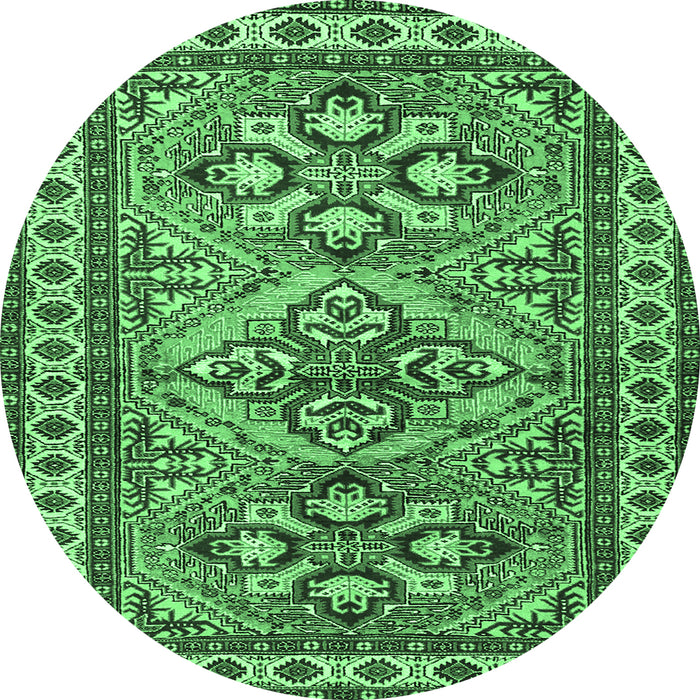 Round Machine Washable Persian Emerald Green Traditional Area Rugs, wshtr2318emgrn