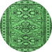 Round Machine Washable Persian Emerald Green Traditional Area Rugs, wshtr2318emgrn