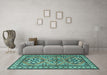 Machine Washable Persian Turquoise Traditional Area Rugs in a Living Room,, wshtr2318turq