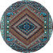 Round Machine Washable Persian Light Blue Traditional Rug, wshtr2319lblu