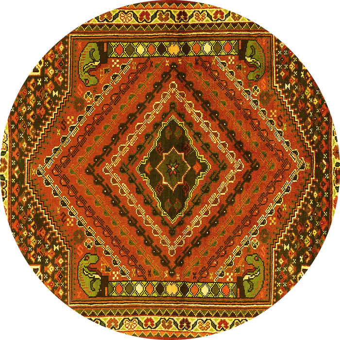 Round Machine Washable Persian Yellow Traditional Rug, wshtr2319yw