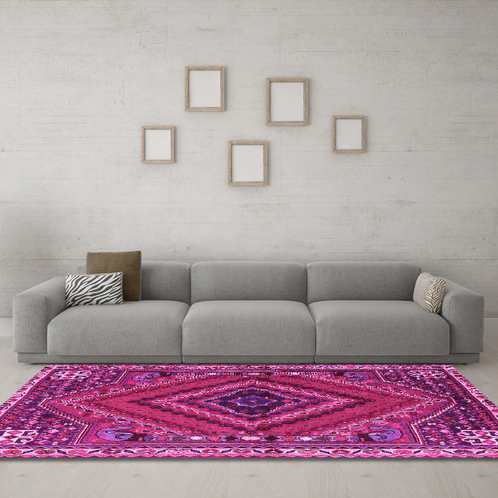 Machine Washable Persian Pink Traditional Rug in a Living Room, wshtr2319pnk