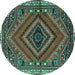 Round Machine Washable Persian Turquoise Traditional Area Rugs, wshtr2319turq