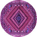 Round Machine Washable Persian Purple Traditional Area Rugs, wshtr2319pur