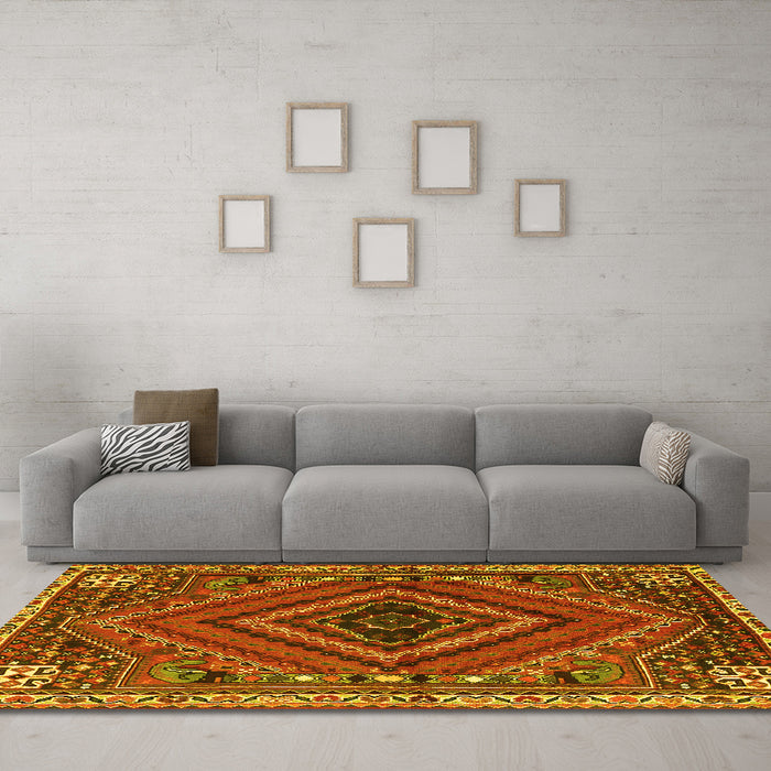 Machine Washable Persian Yellow Traditional Rug in a Living Room, wshtr2319yw