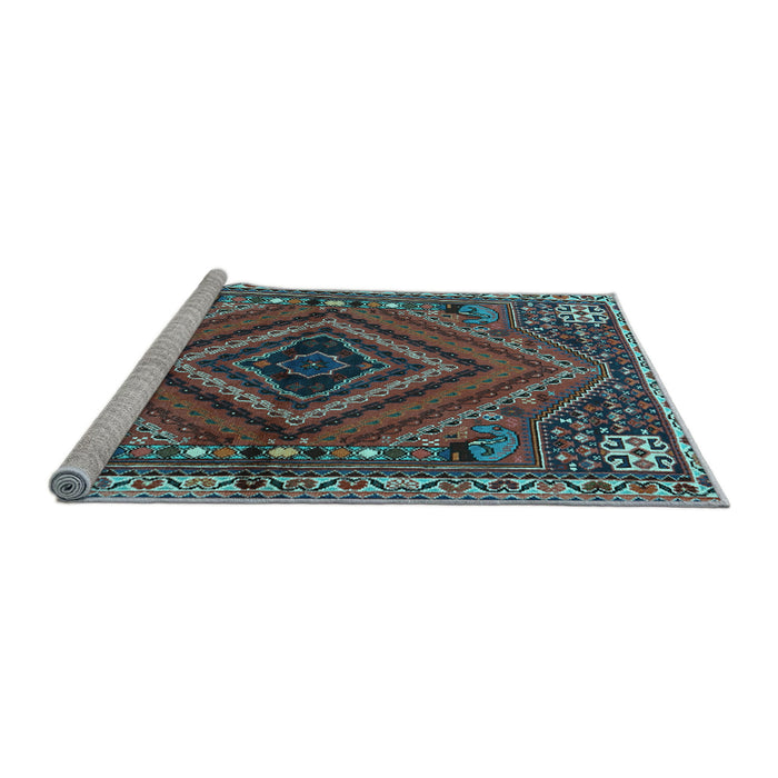 Sideview of Machine Washable Persian Light Blue Traditional Rug, wshtr2319lblu