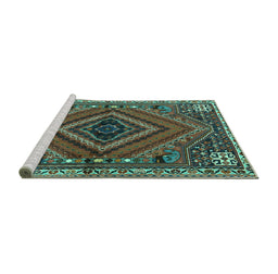 Sideview of Machine Washable Persian Turquoise Traditional Area Rugs, wshtr2319turq