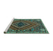 Sideview of Machine Washable Persian Turquoise Traditional Area Rugs, wshtr2319turq