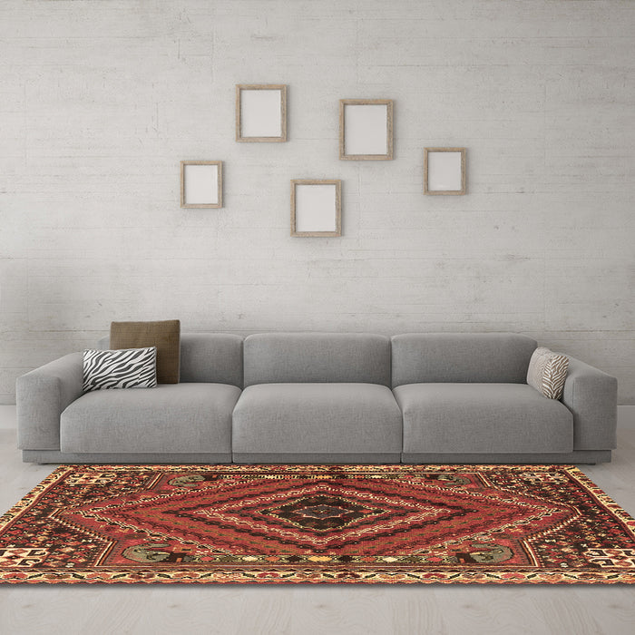 Machine Washable Persian Brown Traditional Rug in a Living Room,, wshtr2319brn