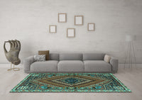 Machine Washable Persian Turquoise Traditional Rug, wshtr2319turq