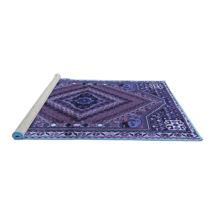 Sideview of Machine Washable Persian Blue Traditional Rug, wshtr2319blu