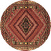 Round Machine Washable Persian Brown Traditional Rug, wshtr2319brn