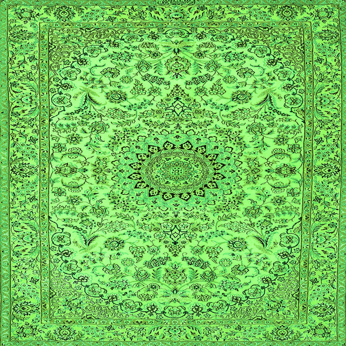 Round Machine Washable Medallion Green Traditional Area Rugs, wshtr231grn