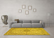 Machine Washable Medallion Yellow Traditional Rug in a Living Room, wshtr231yw