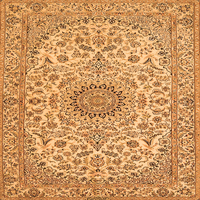Round Machine Washable Medallion Orange Traditional Area Rugs, wshtr231org