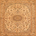 Round Machine Washable Medallion Orange Traditional Area Rugs, wshtr231org