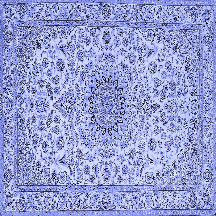 Square Machine Washable Medallion Blue Traditional Rug, wshtr231blu