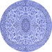 Round Machine Washable Medallion Blue Traditional Rug, wshtr231blu