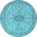 Round Machine Washable Medallion Light Blue Traditional Rug, wshtr231lblu