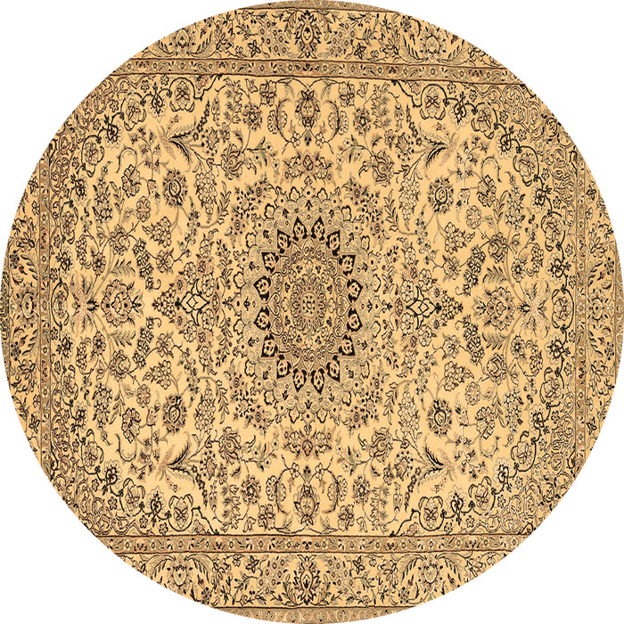 Round Machine Washable Medallion Brown Traditional Rug, wshtr231brn