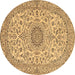 Round Machine Washable Medallion Brown Traditional Rug, wshtr231brn