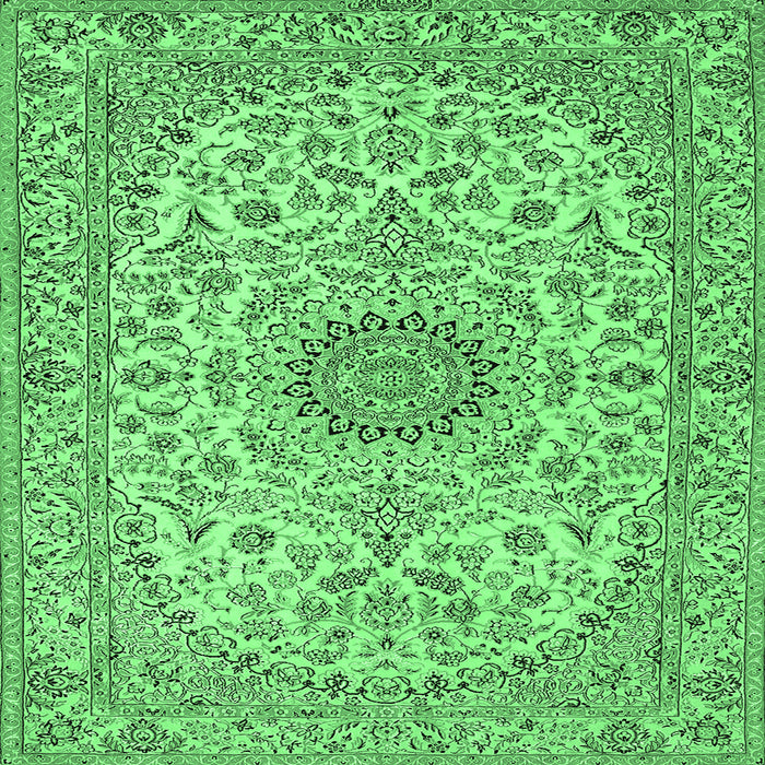 Square Machine Washable Medallion Emerald Green Traditional Area Rugs, wshtr231emgrn