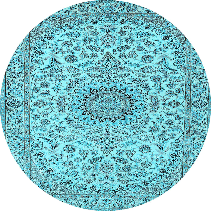Round Medallion Light Blue Traditional Rug, tr231lblu