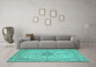 Machine Washable Medallion Turquoise Traditional Area Rugs in a Living Room,, wshtr231turq