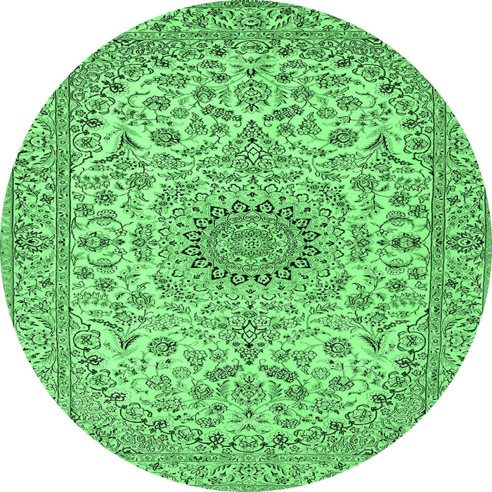 Round Medallion Emerald Green Traditional Rug, tr231emgrn