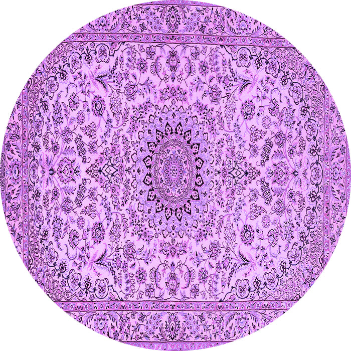 Round Machine Washable Medallion Purple Traditional Area Rugs, wshtr231pur