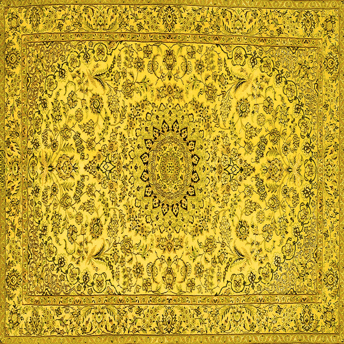 Square Machine Washable Medallion Yellow Traditional Rug, wshtr231yw