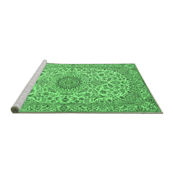 Sideview of Machine Washable Medallion Emerald Green Traditional Area Rugs, wshtr231emgrn